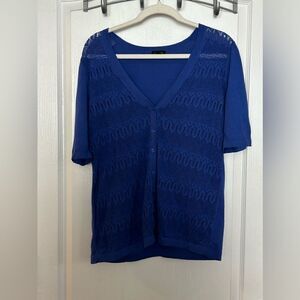 Talbots women’s Large blue Open Knit Sweater Cardigan short sleeve